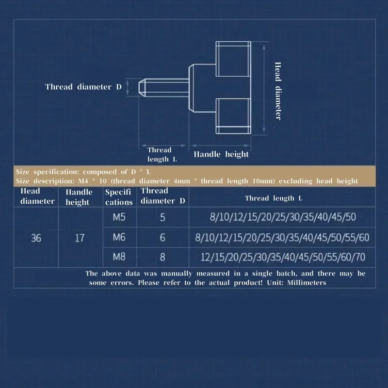 36 #304 A2 Stainless Steel T-shaped Handle Bolt M5M6M8 Nylon Z-shaped Handle Bolt Electric Wood Manually Adjustable Finger Screw
