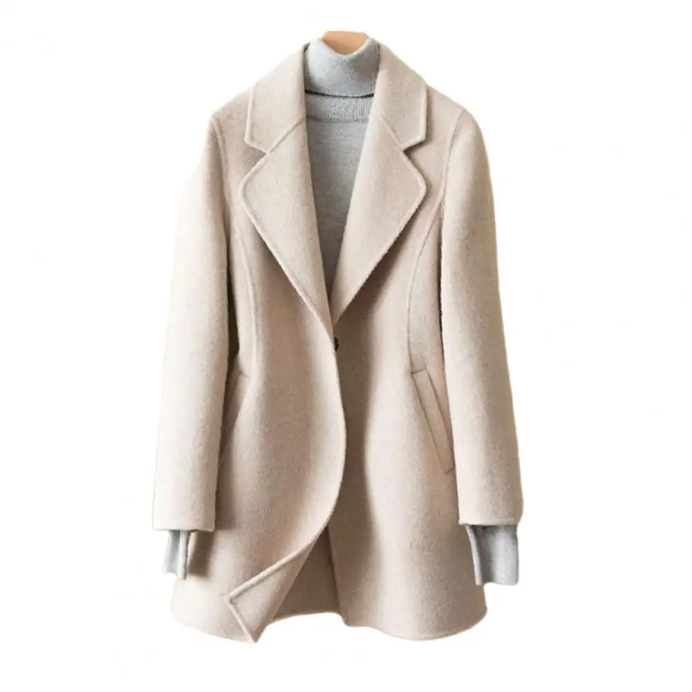 

Women Coat Turn-down Collar Elegant Slant Pocket Long Sleeves Regular Female Jacket Outwear chaquetas para mujeres