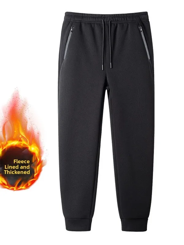 

Men's Fce Lined Thiened Sweatpants Casual Spor Loose Fit Warm Trousers with Zipper kets Bla Long Pants for Middle...