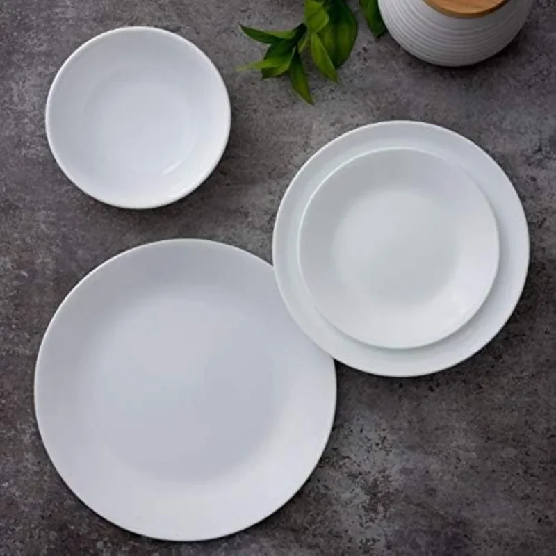 Vitrelle 8-Piece Dinner Plates Set, Triple Layer Glass and Chip Resistant, Lightweight Round Plates, Winter Frost White