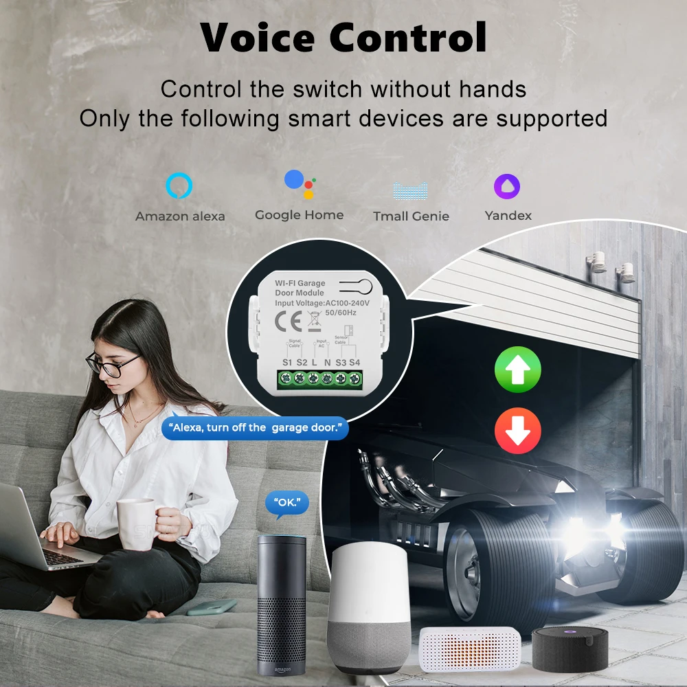 Smart Tuya WiFi Garage Door Switch Door Opening Smart Life APP Controller Remote Control Closing Works with Alexa Google Home