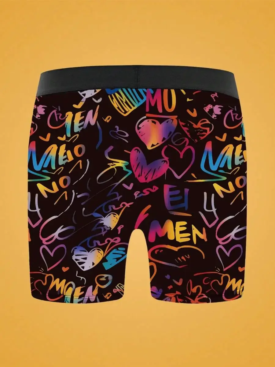 

Mens Boxer Shorts With Colorful Graffiti Print Heart And Letter Pattern