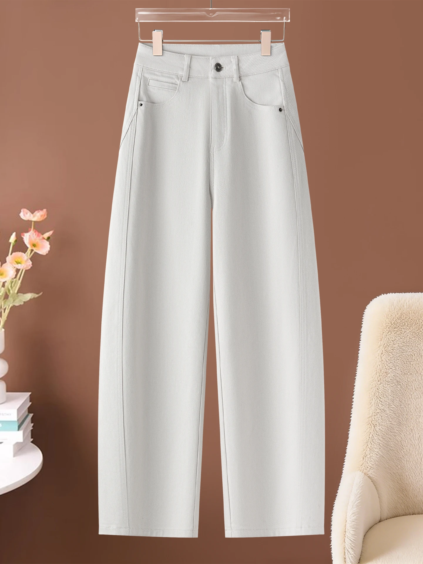 

High Waist Fleece Lined Thickened Knife Denim Jeans Women's Casual Loose Fit Autumn Winter New Style Dreamy Elegant Bana...
