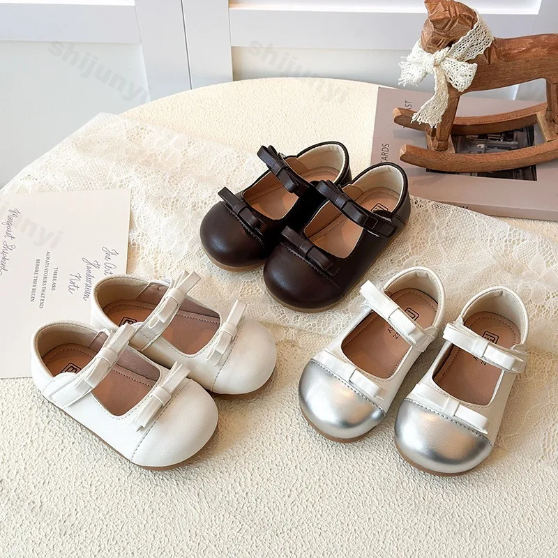 

Children Leather Shoes 2026 Spring New Girls Fashion Korean Style Soft Bottom Anti-slippery Versatile Baby Princess Bow Shoes