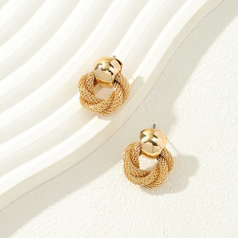 Vintage Metallic Twisted weaving Round Circle Dangle Earrings 2024 New Fashion Wedding Party Drop Earrings for Woman Jewelry