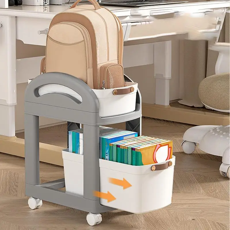 Movable Cart With Wheels 2-Tier Trolley Cart With Wheels Multi-Functional Textbook Storage Trolley For Workplace Bedroom