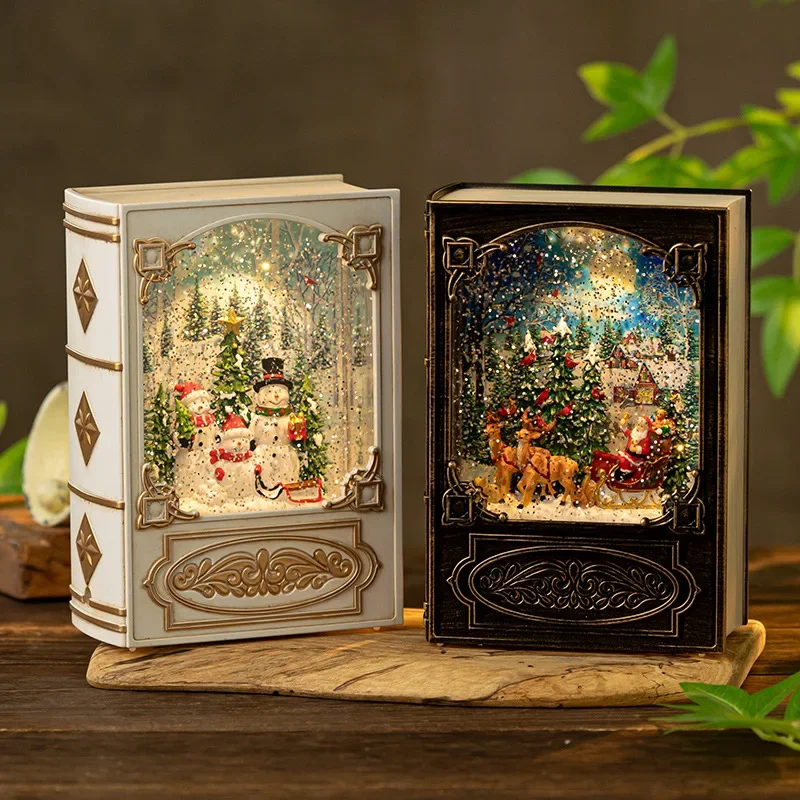 

2025 New Year Christmas Gift Book Night Light Elderly Music Box Snow Crystal Ball Decoration Home Garden Gifts
