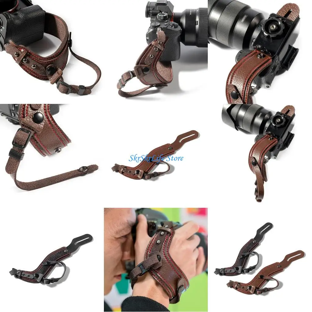 

E65E Camera Leather Wrist Strap DSLR Hand Belt Holder Shockproof Strap Waterproof Quick Release Strap Wristband for Camera