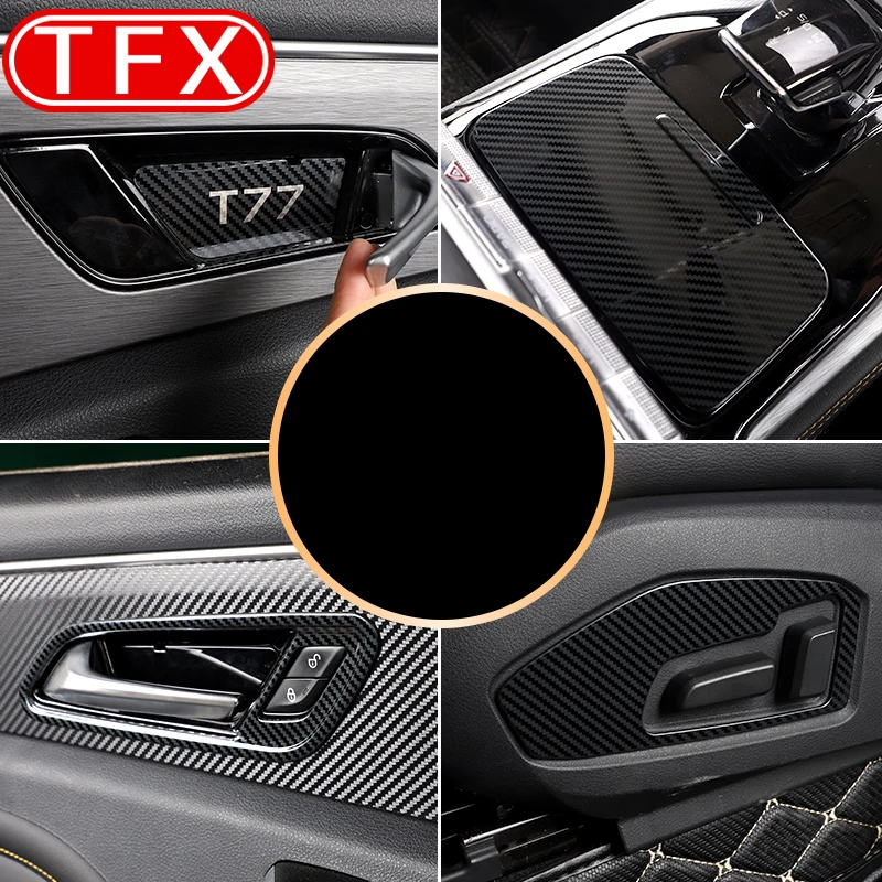 For Faw Bestune T77 2018-2023 Car Stainless Steel Carbon Fiber Sequin Central Control Panel Water Cup Air Outlet Accessories