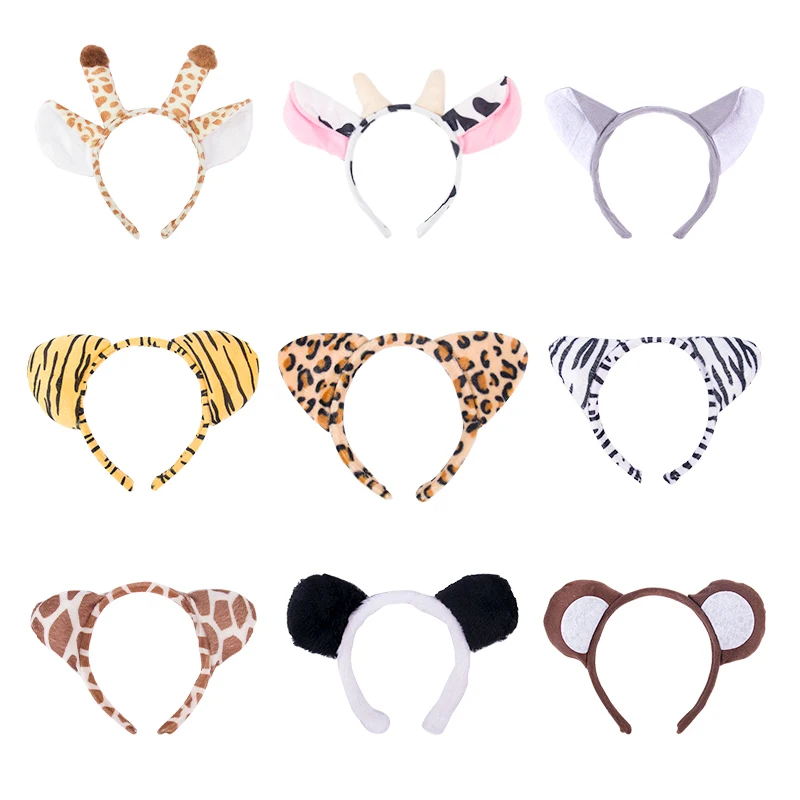 Cartoon Giraffe Tiger Lion Cow Headband Zoo Jungle Safari Animal Hair Hoop Dress Up Party Baby Shower Birthday Party Gifts