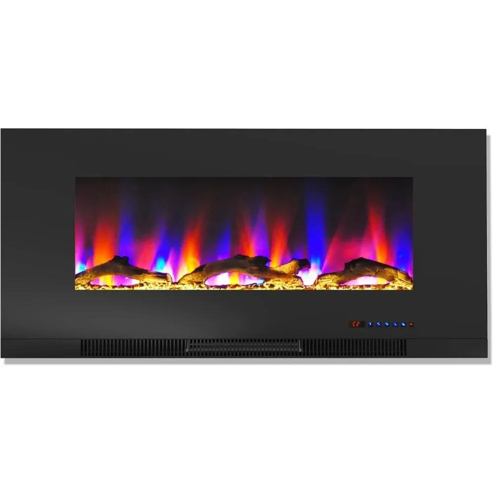 

42 In. Electric Wall Mounted Fireplace Heater in Black with Multi-color Flame Driftwood Log Display, Adjustable Heat, Remote