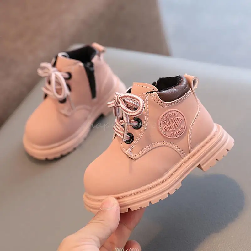 Spring Autumn Toddler Child Ankle Boots Leather Shoes Boys Girls Flat Baby Kid Outdoor Fashion Non-Slip Zip Sneakers Size 16-25