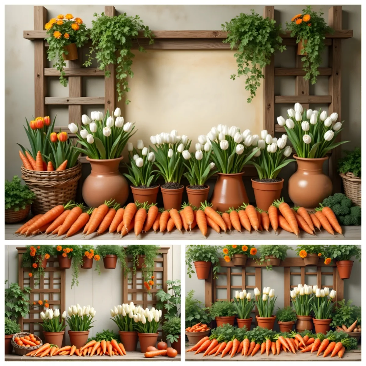 Spring Easter Photography Backdrop Vegetable shop Carrots White tulips Kids Portrait Decoration Background Photozone Supplies