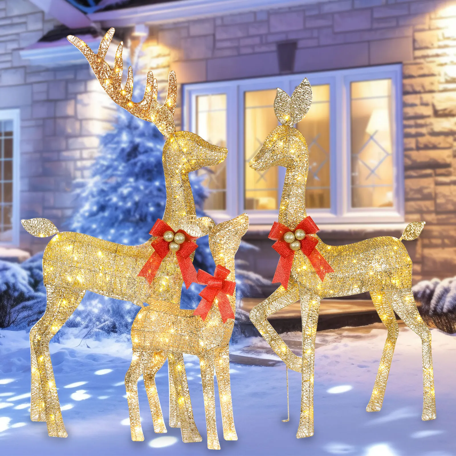 Outdoor Lighting Front Yard - ضوء الرنة و مزلقة زينة عيد