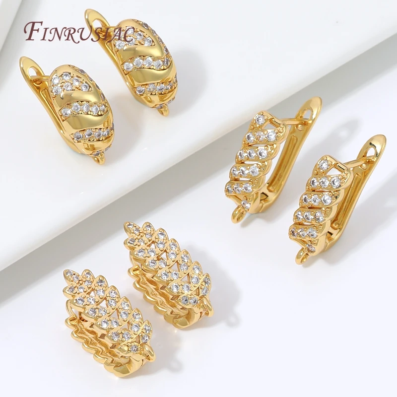 18K Gold Plated Cubic Zirconia Huggie Hoop Earring Clasp with Loop,Brass Earring Base For DIY Charms Jewelry Findings,Earwires