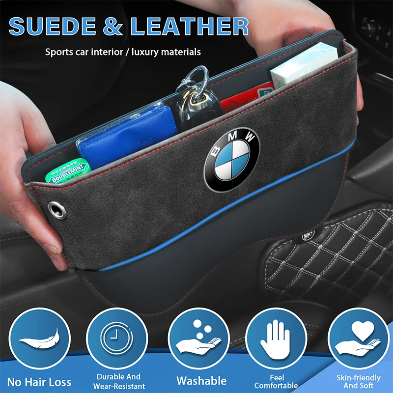 Car Seat Organizer Suede Crevice Box For BMW 1 2 3 4 5 7 Series X1 X2 X3 X4 X5 X6 X7 F10 F20 F30 G20 F15 F16 F34 E90 E91 E92 E93