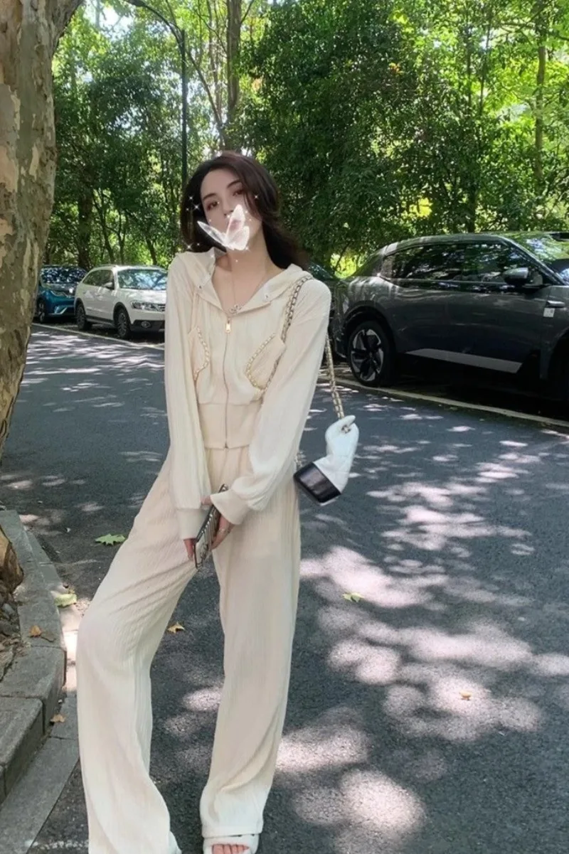 

Women Spring Must Have Fashionable Casual Sport Suit 2026 New Arrival Loose Cardigan Sweatshirt Jacket Wide Leg Pants