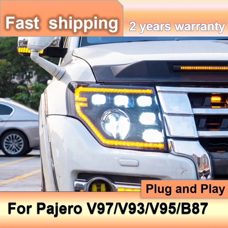 اكسسوارات السيارات لميتسوبيشي باجيرو المصابيح الأمامية 2006-2020 باجيرو V97 إضاءة أمامية V93 V95 B87 DRL بدوره إشارة منخفضة عالية شعاع Proj #2
