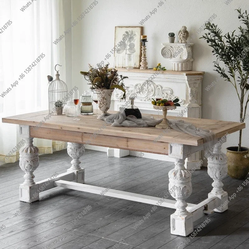 Xx French Light Luxury Living Room Large Tea Table Home Carving Retro Decorative Table Old Simple Solid Wood Workbench