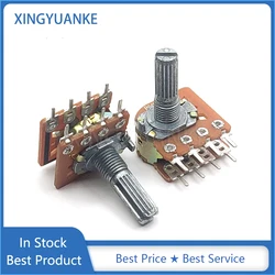 2PCS 16 Type WH148 With Stepping B50K B100K Audio Volume Potentiometer Switch 50K 100K Ohm Double 8-Pin 20mm Plum Shaft
