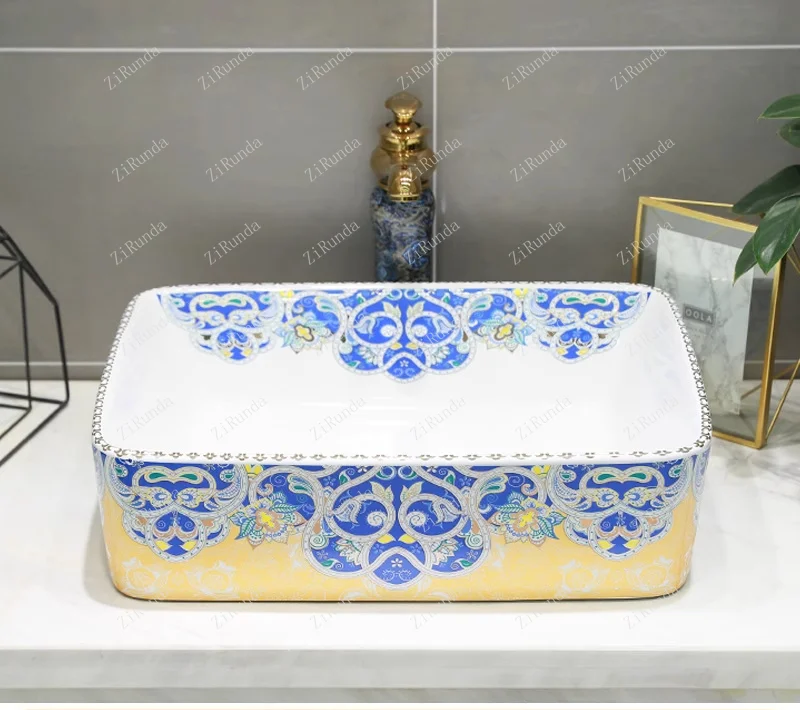 *Ceramic table basin hand washing large rectangular ceramic washbasin art basin household European style