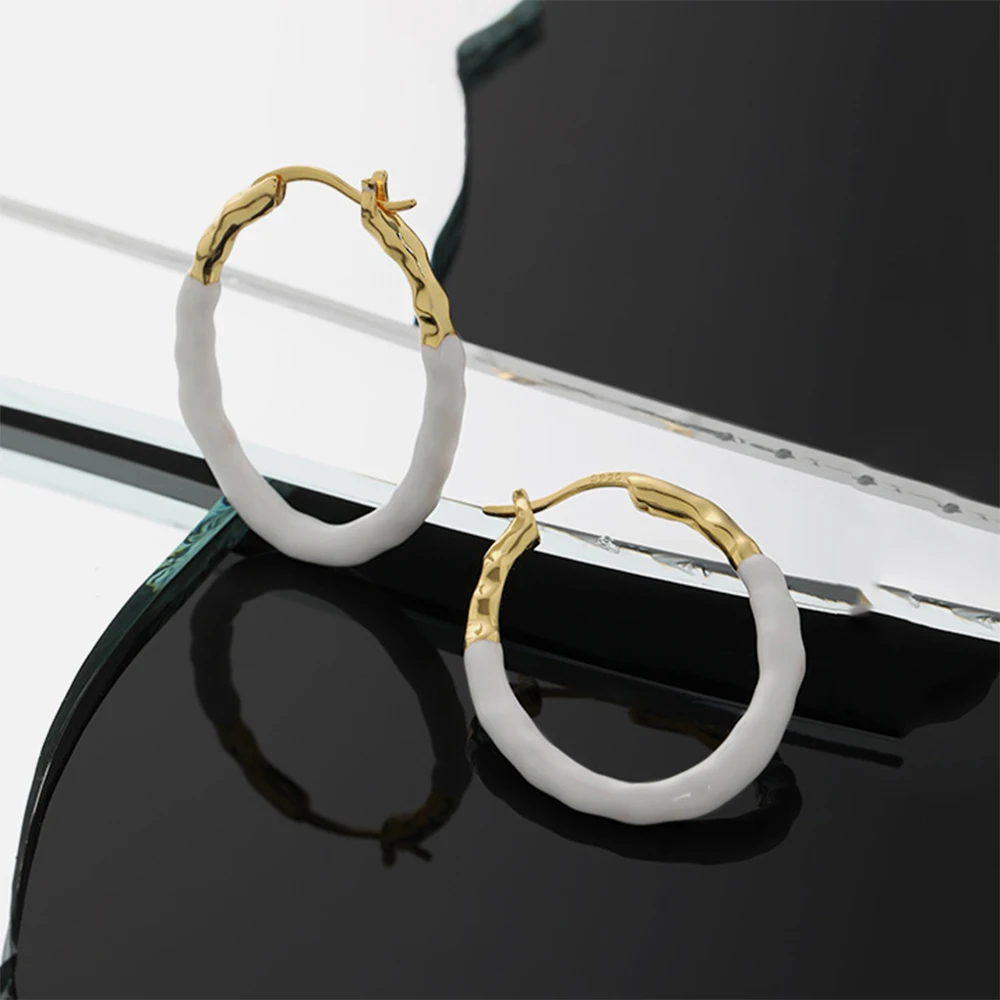 ANDYWEN 925 Sterling Silver Ovals Enamel Blue White Hoops Women Luxury Circle Loops Rock Punk Clips 2022 Women Wedding Jewels