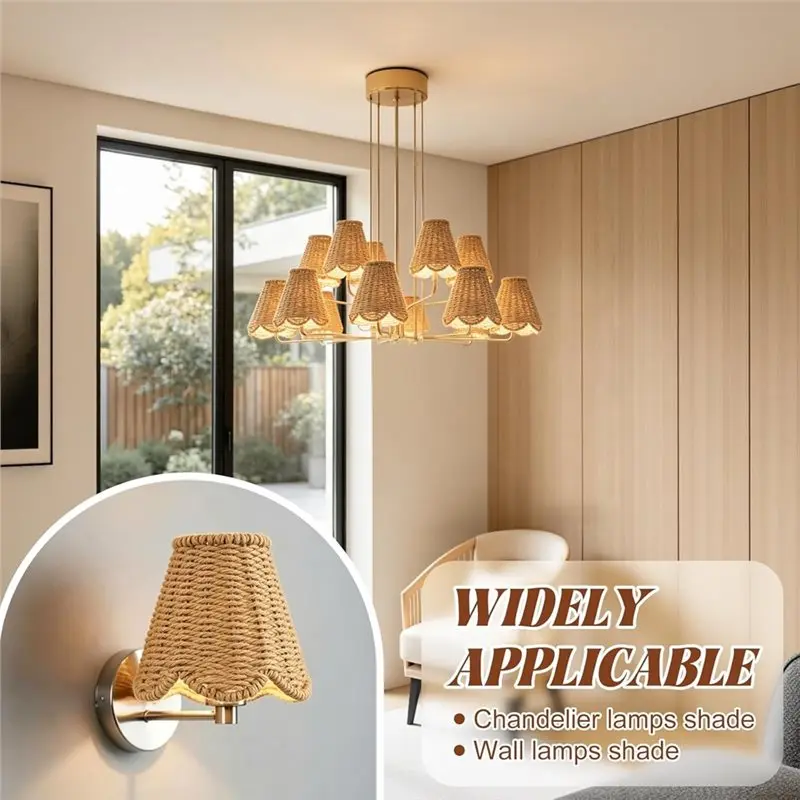 ABMR-Clip-On Small Rattan Lamp Shades 2 Pack Boho Scalloped Woven Lampshades, 2.95