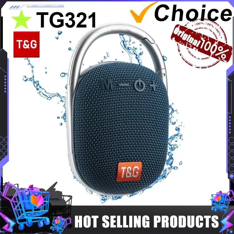 T&G TG321 Portable Bluetooth Speaker Waterproof Wireless Mini Column Outdoor Subwoofer Speakers with Hook Dustproof FM TF USB