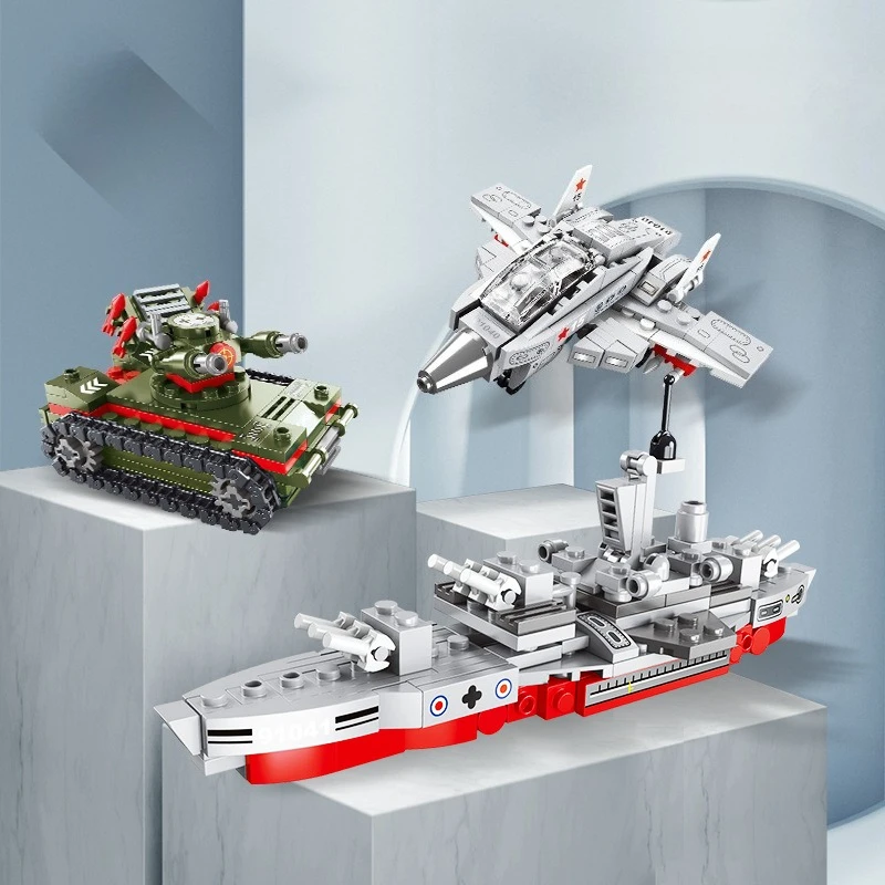 

Children's Intelligence Military Education Series: Navy Air Force Warship Ship Tank Model Set for Boys' Gifts and Prizes