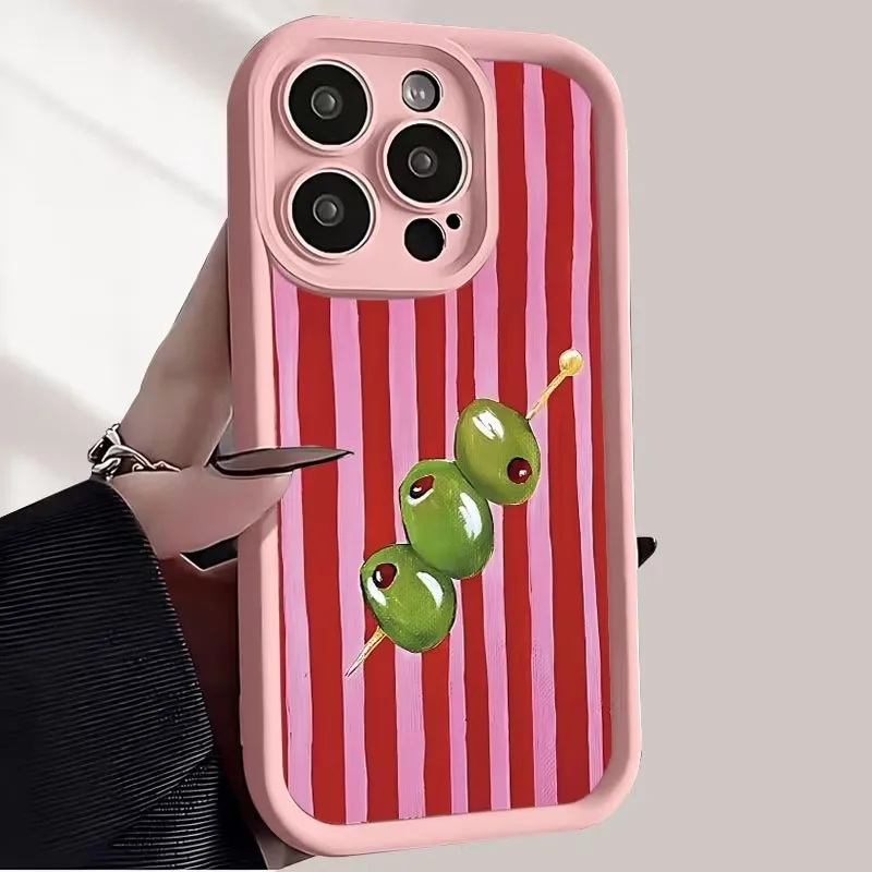 Phone Cases For Samsung Galaxy S26 S25 Ultra S24 S22 Plus A53 A35 A56 A26 A54 A36 A55 Green Olive Pink Striped Anti-fall Cover