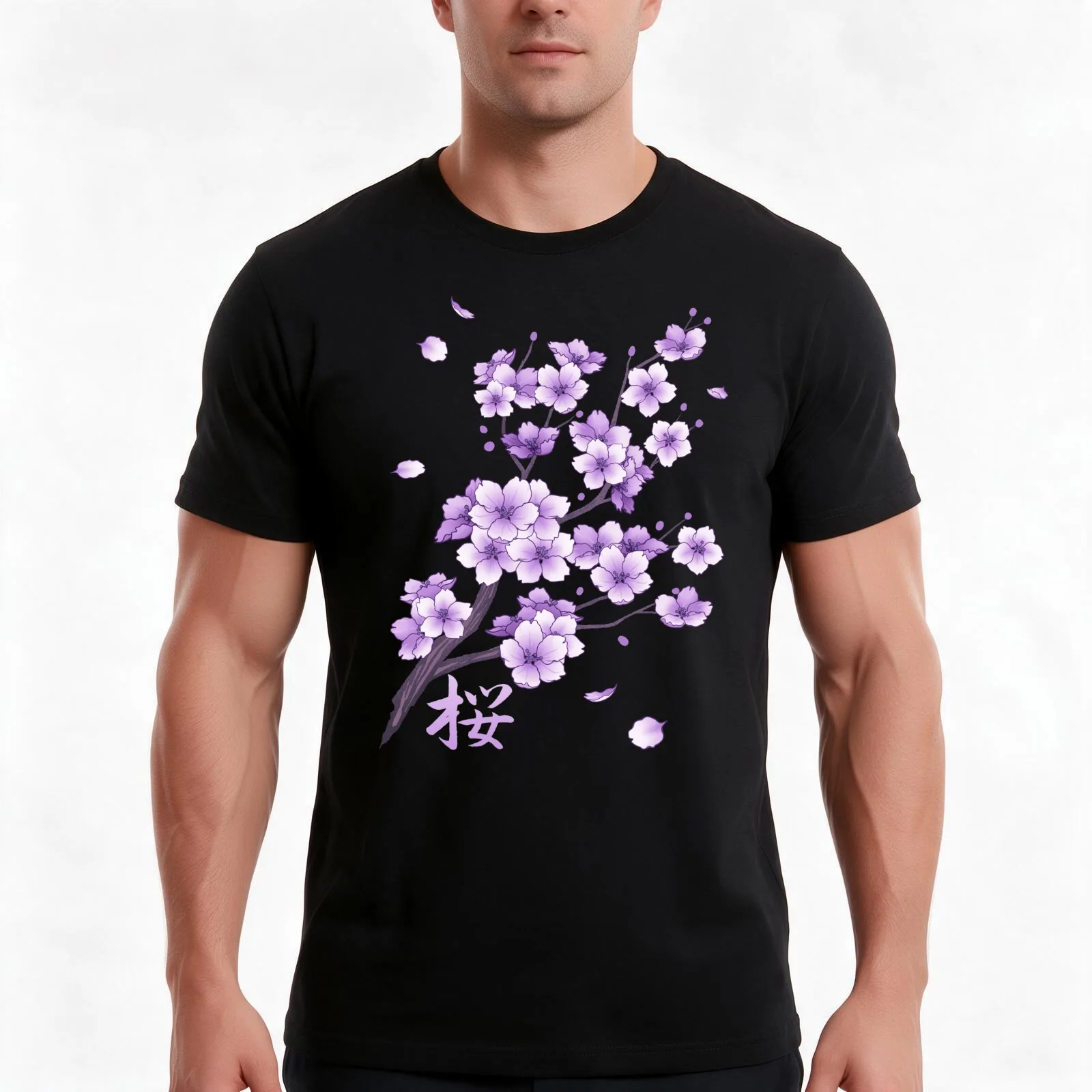 Falling Purple Sakura Cherry Blossom T-Shirt, Summer Casual Cotton Tee, Oversized Streetwear Tops, Vintage Graphic Print