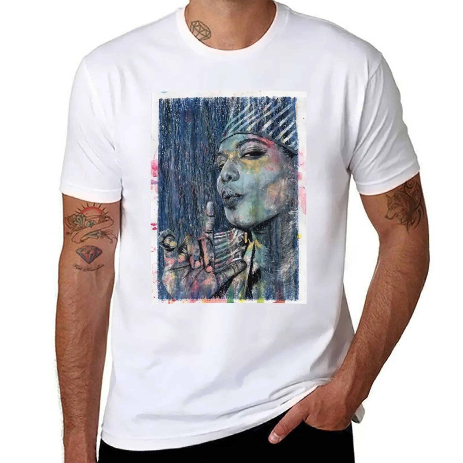 Rainha Latifah-Petrato de óleo e tinta desenhado à mão camiseta homem t camisa designer homem t camisa de luxo
