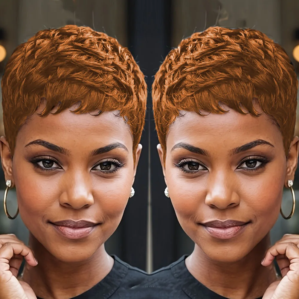 密度150% 4インチ ピクシーカット カールウェーブ 人毛ウィッグ 女性用 フルマシンメイド ウィッグ デイリーユース パーティー用