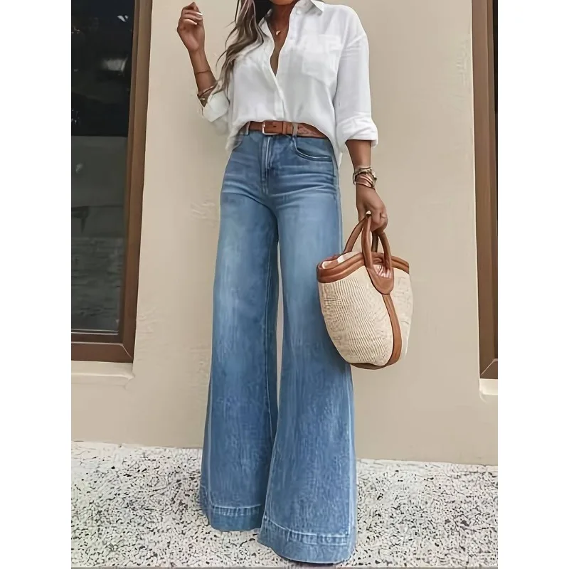 High Waist Wide Leg Jeans Women's Loose Casual Elastic Denim Pants 2026 New Washed Style Comfortable Female Fashion