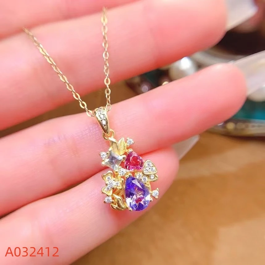 

KJJEAXCMY Fine jewelry S925 Pure Silver Exquisite inlaid Gems Mixed Women's Pendant High Clarity Natural Gems support Testing