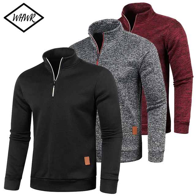 Bluzy męskie wiosenny grubszy sweter pół sweter z zamkiem błyskawicznym dla mężczyzn bluza z kapturem na zewnątrz jesienna golf w jednolitym kolorze Swea