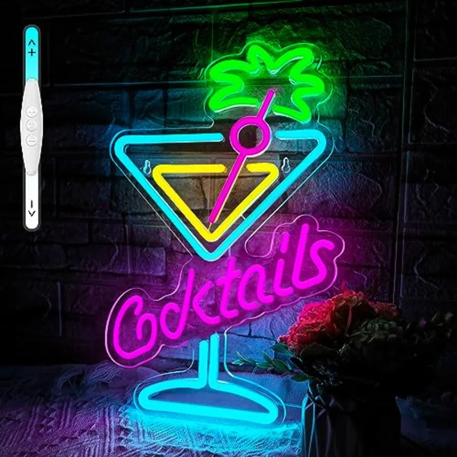 

Neon Sign Cocktail Glass LED Neon Signs Art Wall Lights for Beer Bar Decor Dimmable USB Powered Martini LED Neon Light for Part