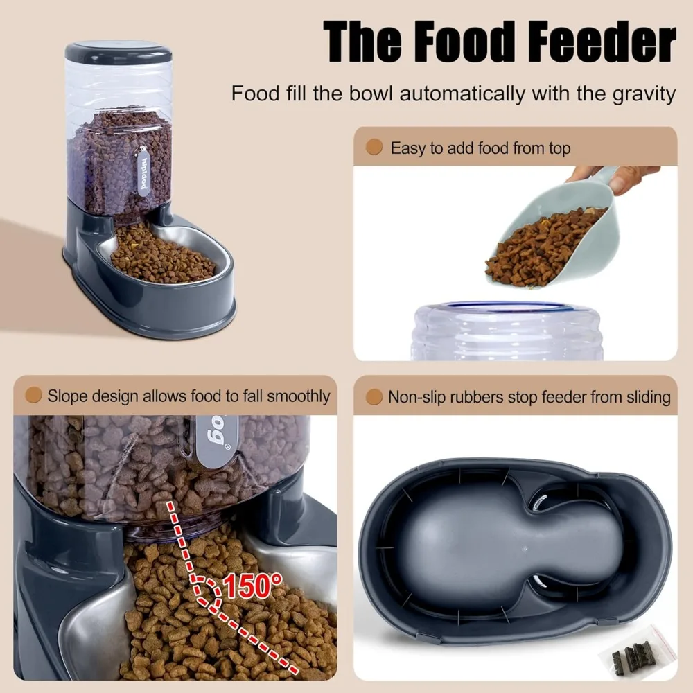 Automatic Pet Feeder and Waterer Set with Stainless Steel Bowls, 3.8L Capacity for Dogs and Cats