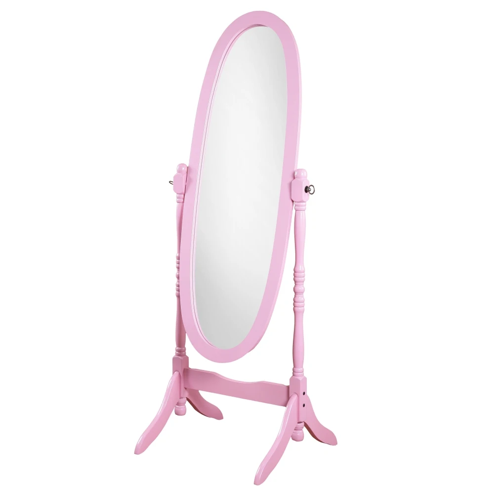 Traditional Queen Anna Style Wood Floor Cheval Mirror, Pink Finish
