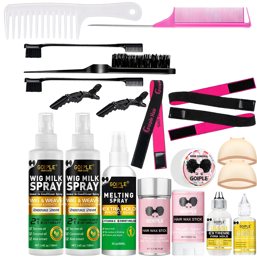 GOIPLE Complete Wig Care Station, Wig Milk Spray, Melting Spray, Edge Control, Wax Stick, Remover and Daily Tools