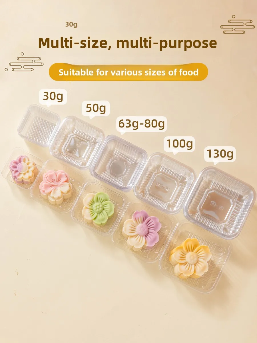 Scatola per paaging Mooncake in plastica Thiened con vassoio base trasparente een Torta di fagioli Pelle di ghiaccio 50g Quadrato rotondo interno per la cottura