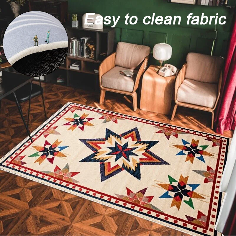 Retro Ins Bohemian Carpet Living Room Decorated Gorgeous Nordic Style Rug Bedroom Simple Luxury Floor Mat Easy To Clean Non-slip