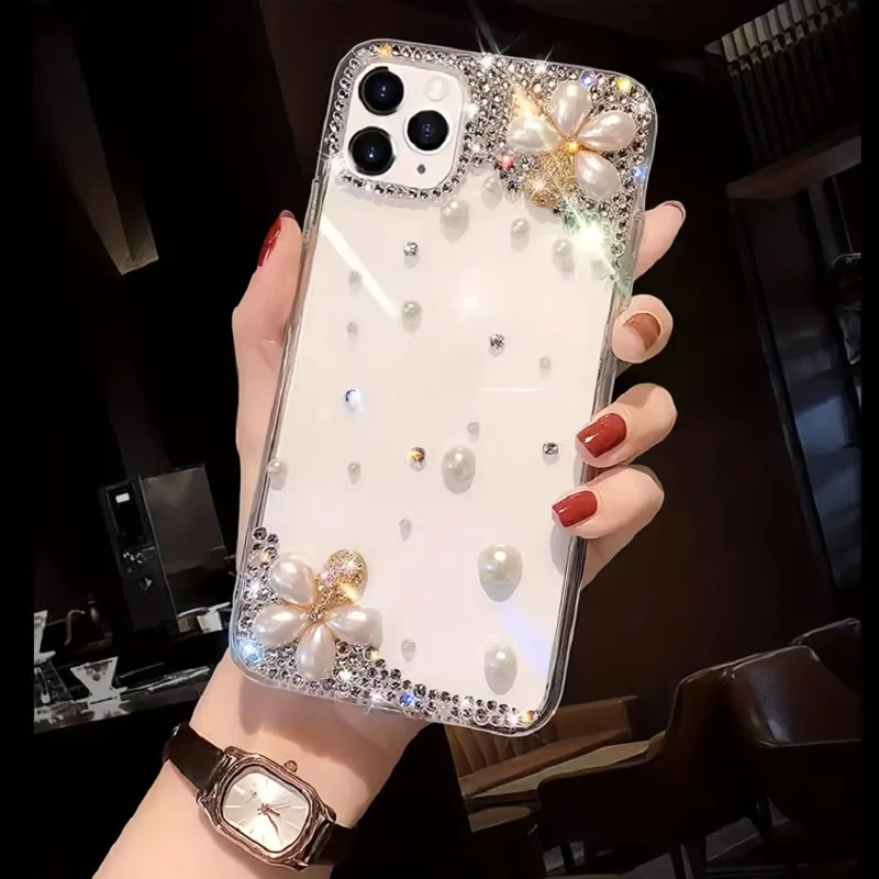 

New Rhinestone Pearl Flower Phone Case Suitable foriPhone 16 Pro Max