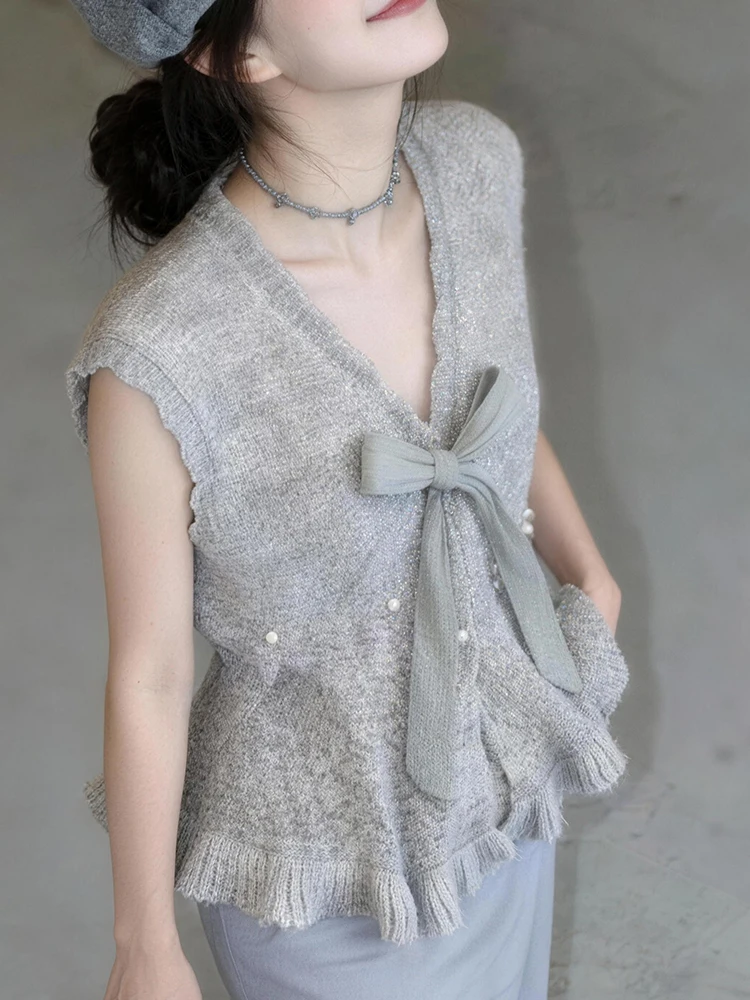 

Korean Sle Gentle Knot V-Ne Knitted Sweater Spring 2026 New Large Size Ele Age-Defng Versatile Top