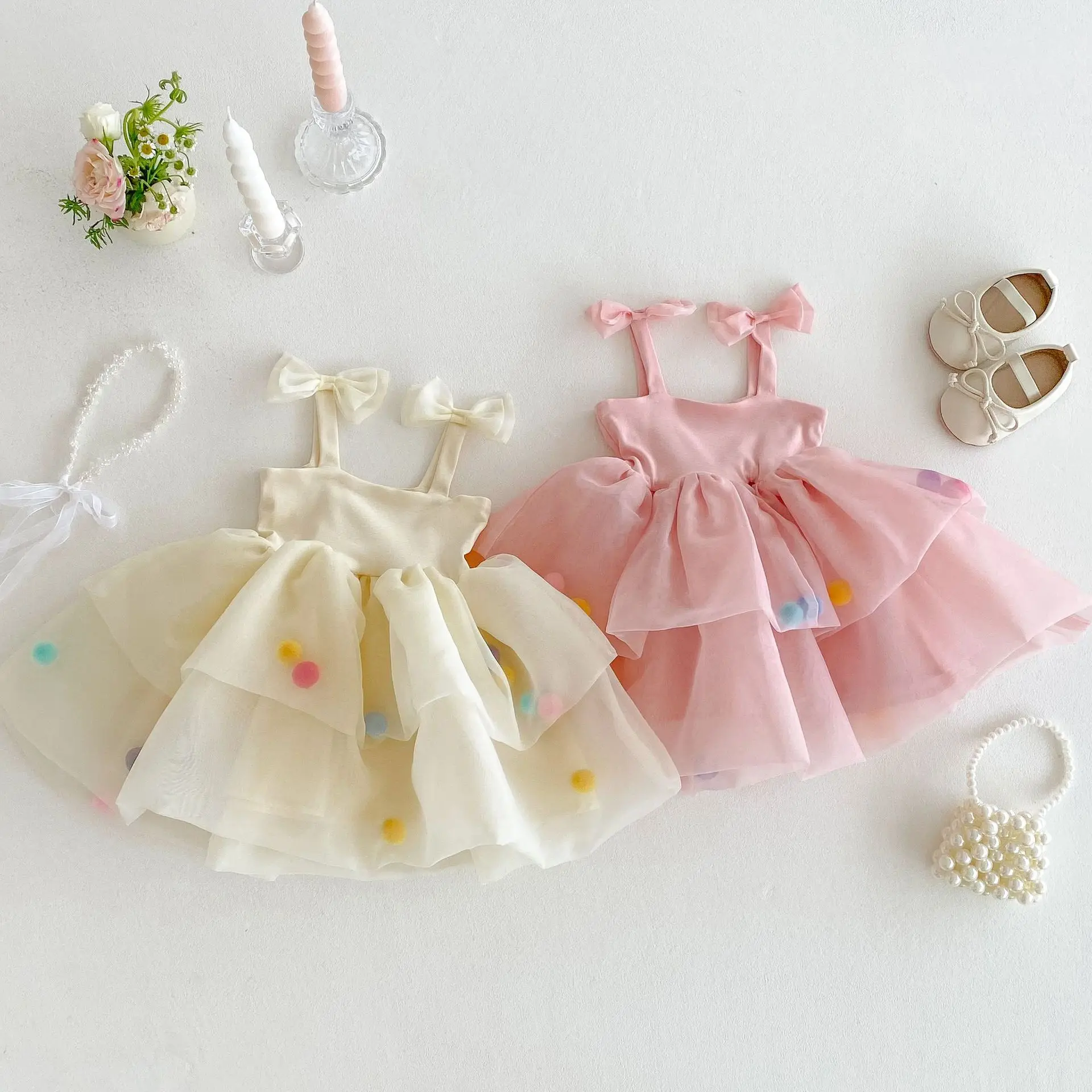 Girls suspender princess dress new summer baby Korean version ball mesh skirt children's bow dress