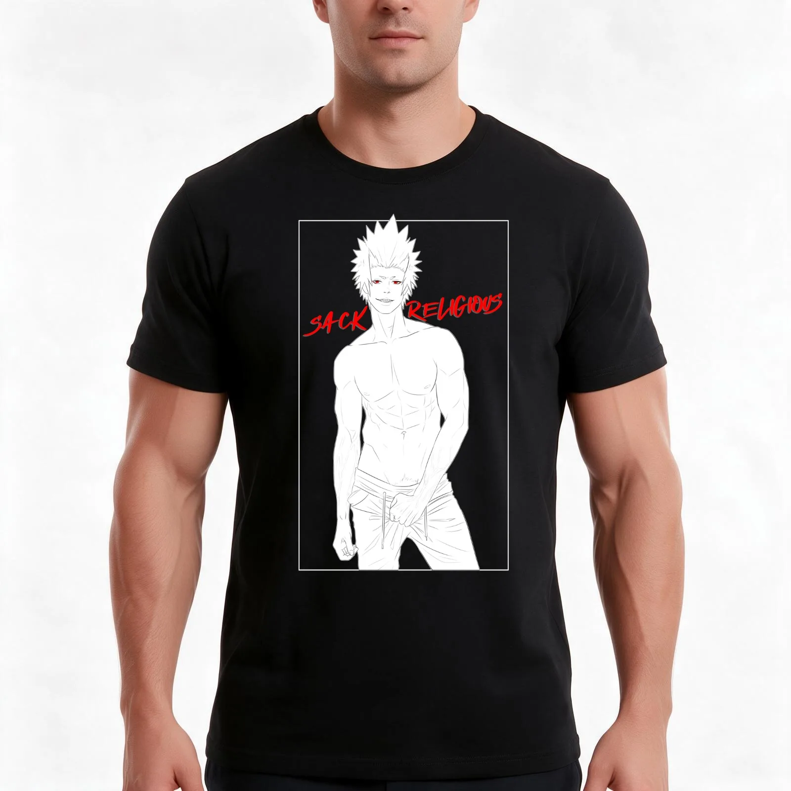 Sack Religious T-Shirt, Summer Casual Cotton Tee, Oversized Streetwear Tops, Vintage Graphic Print, Loose Fit Short Sleeve