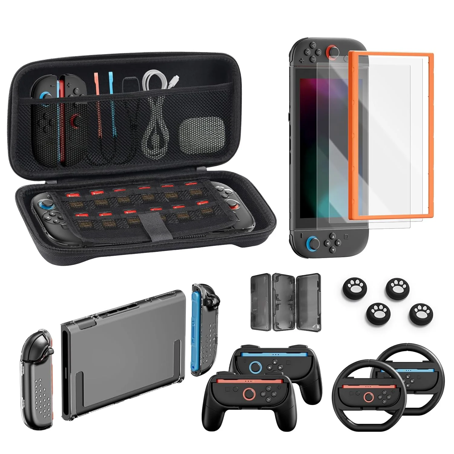 

Switch 2 Accessories Bundle for Nintendo 16in1 Game Kit: Carrying case Case Cover,Joycon Grips,Steering Wheels, Game Card Case
