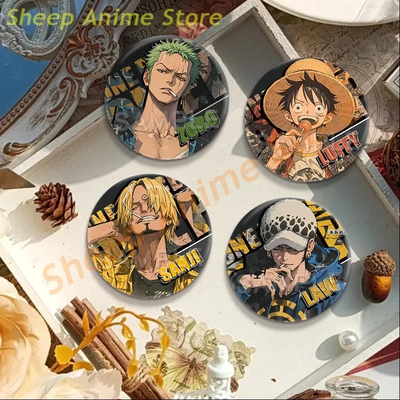 58/75MM Cartoon One Piece Anime Brooch Zoro Luffy Sanji Law Kawaii Fashion Backpack Badge Shine Pins Accessories Collect Gift