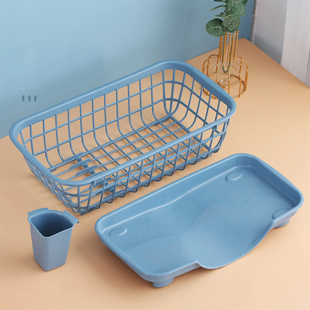 

Bowl Cutlery Drying Rack Kitchen Drainboard Organizer With Cutting Board Holder Blue Tableware Storage Shelf Utensil
