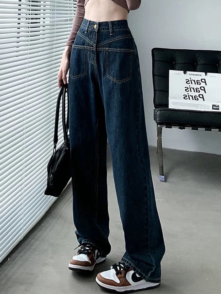 

Y2K Blue Jeans Women High Waisted Wide Leg Pants Straight Loose Fit Slim Tall Autumn Spring New Style